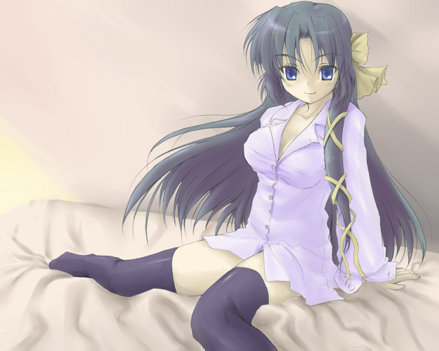 Woman longhair bed purple shirt free wallpaper for desktop - medium preview image