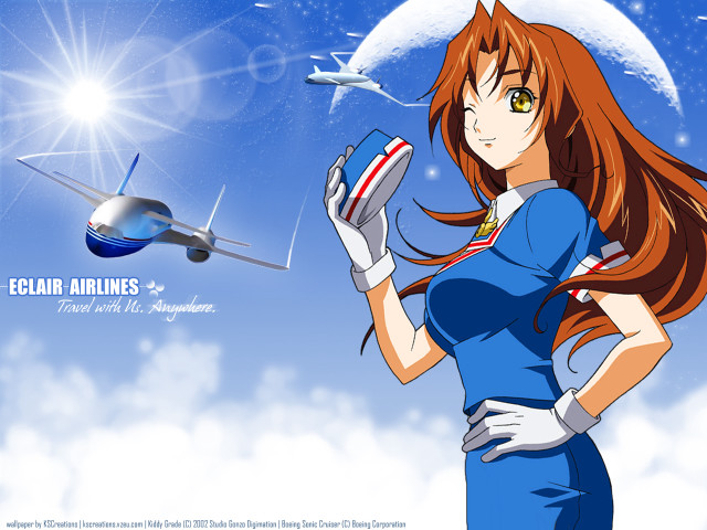 Girl blue dress airplane moon free wallpaper for desktop - medium preview image