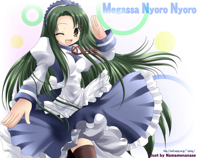 Girl greenhair bow manga maid free wallpaper for desktop - medium preview image