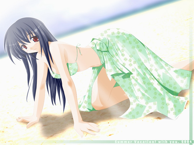 Woman green dress beach crossed free wallpaper for desktop - medium preview image