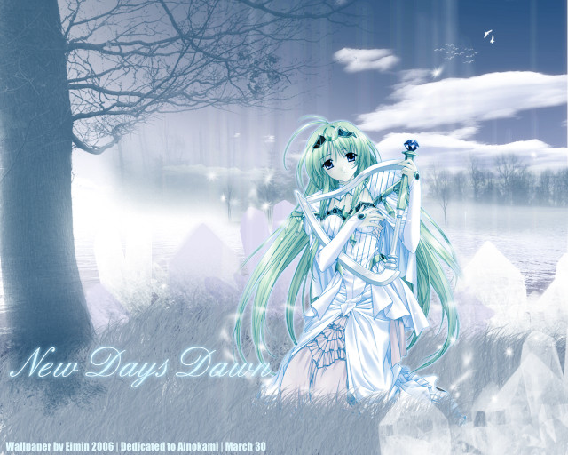 Girl green hair bird snowy free wallpaper for desktop - medium preview image