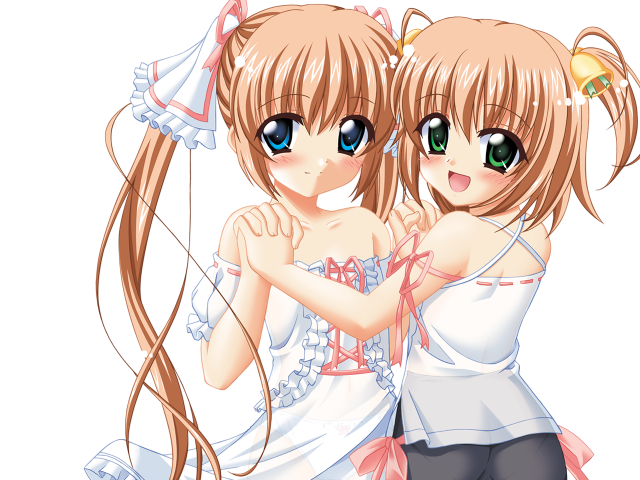 Anime girls hugging long hair free wallpaper for desktop - medium preview image