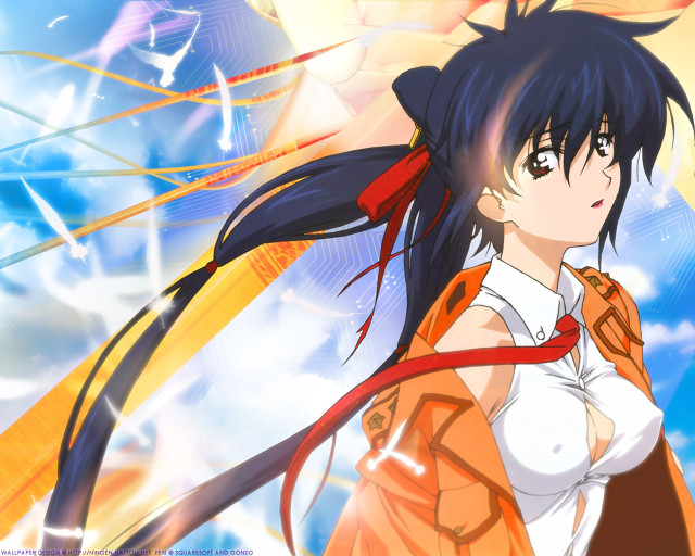 Woman longhair white shirt blue #2 free wallpaper for desktop - medium preview image