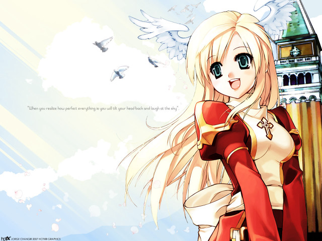 Blonde girl red dress bird free wallpaper for desktop - medium preview image