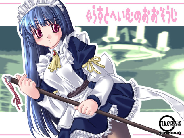 Bluehair girl whiteapron pinkbackground manga free wallpaper for desktop - medium preview image