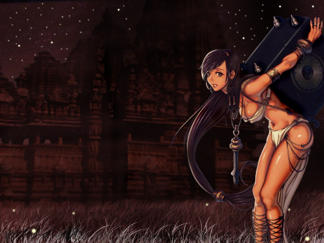 Woman bikini suitcase grass stars free wallpaper for desktop - medium preview image