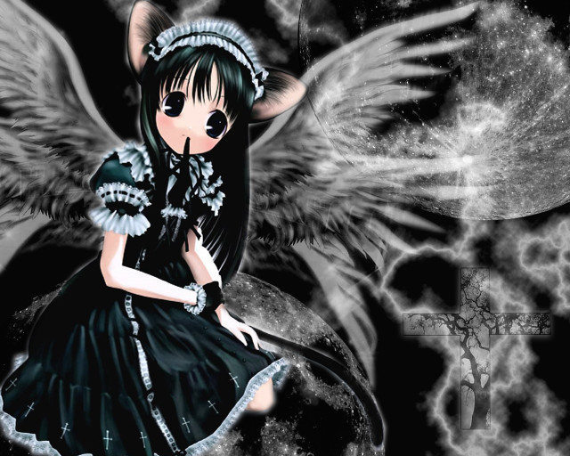 Angel wings gothic anime portrait free wallpaper for desktop - medium preview image
