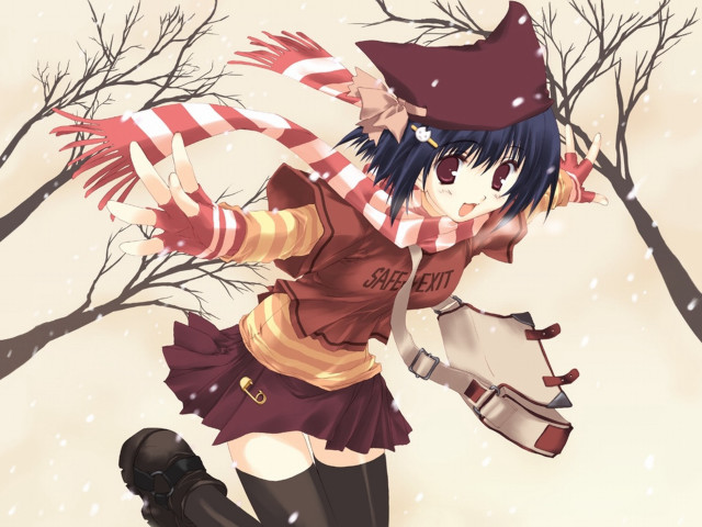 Girl redhat scarf snow anime free wallpaper for desktop - medium preview image