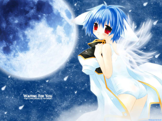 Blue haired girl fullmoon space free wallpaper for desktop - medium preview image