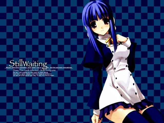 Anime blue haired girl white free wallpaper for desktop - medium preview image