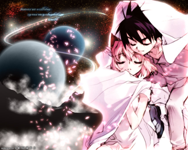 Anime couple space planet moon free wallpaper for desktop - medium preview image