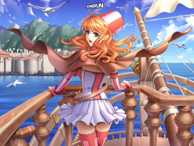 Woman dress hat boat sailboat free wallpaper for desktop - medium preview image