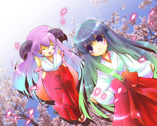 Anime girls cherry blossoms hakama free wallpaper for desktop - medium preview image