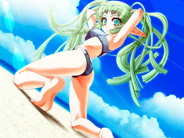 Green haired beach elf sky free wallpaper for desktop - medium preview image