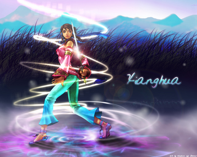 Woman pinkjacket bluepants dancing sword free wallpaper for desktop - medium preview image