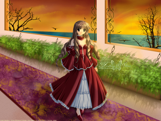 Woman red dress window sunset free wallpaper for desktop - medium preview image