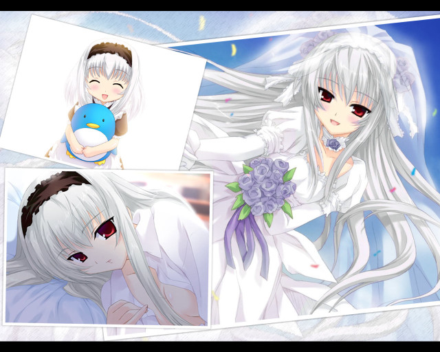 Anime white hair sisters wedding free wallpaper for desktop - medium preview image