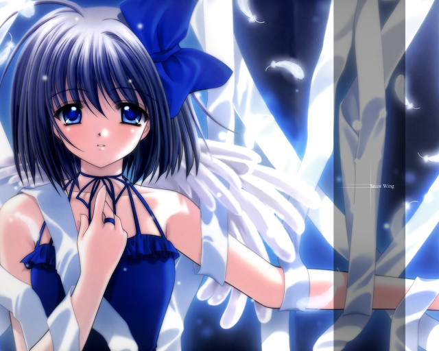 Blue haired angel girl gothic free wallpaper for desktop - medium preview image