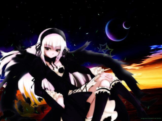 Gothic anime woman night sky free wallpaper for desktop - medium preview image