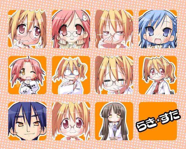 Anime characters mosaic sticker bespectacled free wallpaper for desktop - medium preview image