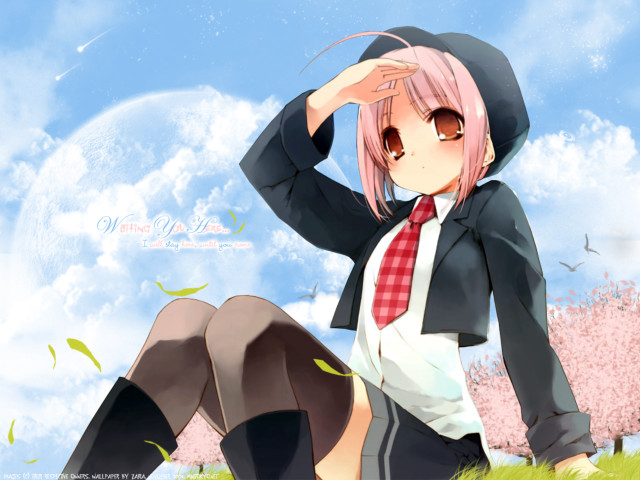 Woman suit grass anime cherry free wallpaper for desktop - medium preview image
