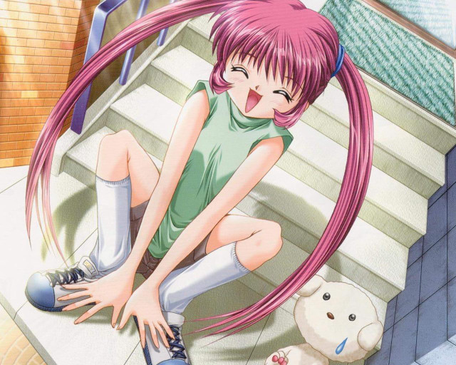 Girl pinkhair sitting dog rooftop free wallpaper for desktop - medium preview image