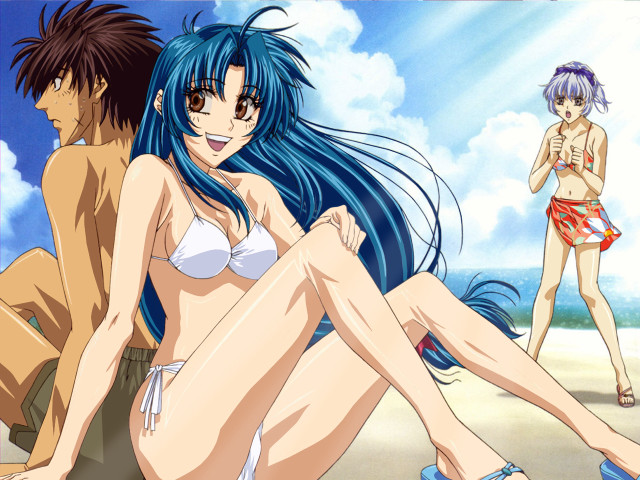 Beach bikini bluehair sky sitting free wallpaper for desktop - medium preview image