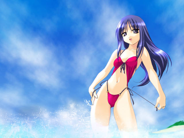 Woman ocean surfboard bikini blue free wallpaper for desktop - medium preview image