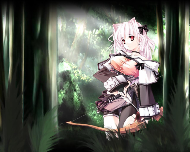 Woman forest archer bow sunlight free wallpaper for desktop - medium preview image
