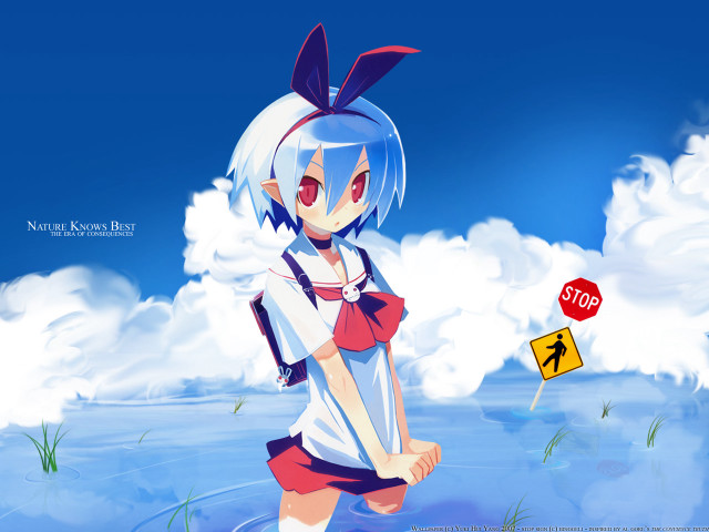 Anime girl blue hair water free wallpaper for desktop - medium preview image
