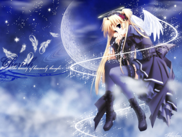 Anime girl sword flying moon free wallpaper for desktop - medium preview image