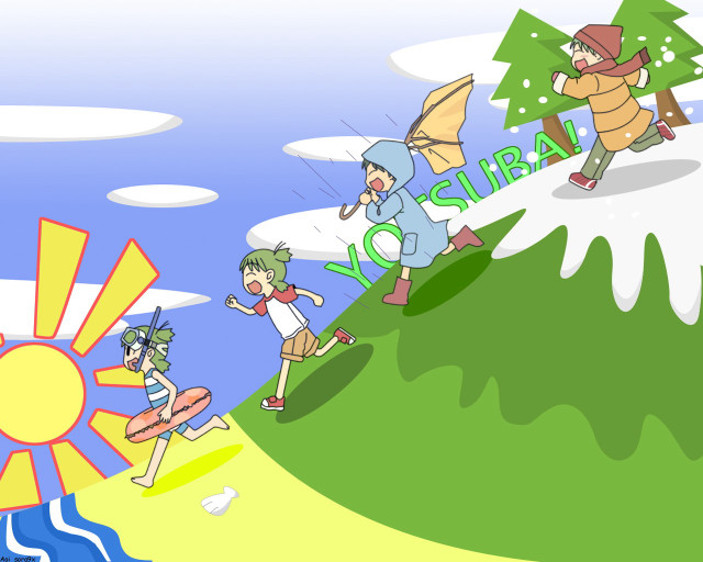 Cartoon group running hill sun free wallpaper for desktop - medium preview image