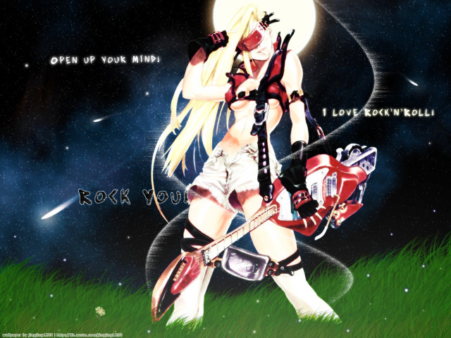 Girl sword helmet moon grass free wallpaper for desktop - medium preview image