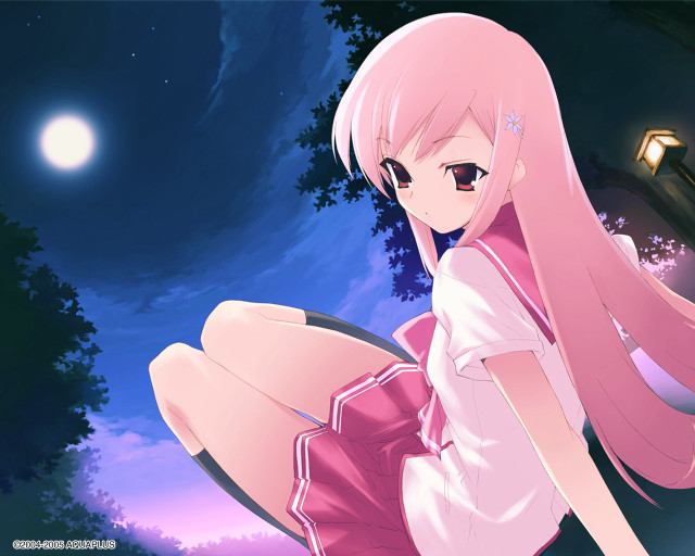 Pink hair girl bench fullmoon free wallpaper for desktop - medium preview image