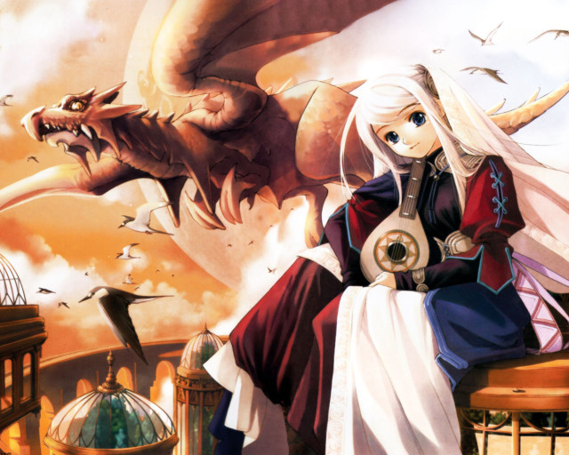 Woman dragon bird sunset fantasy free wallpaper for desktop - medium preview image