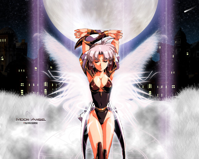 Angel wings fullmoon cityscape anime free wallpaper for desktop - medium preview image