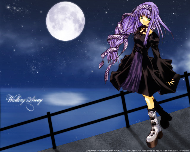 Purple hair girl bridge fullmoon free wallpaper for desktop - medium preview image