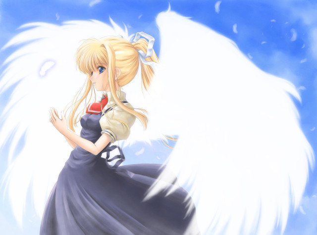 Blonde girl blue dress angel free wallpaper for desktop - medium preview image