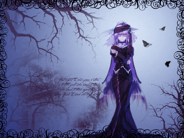 Gothic woman purple dress butterfly free wallpaper for desktop - medium preview image