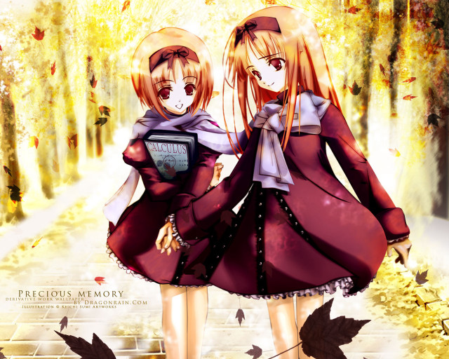 Anime girls woods autumn leaves free wallpaper for desktop - medium preview image