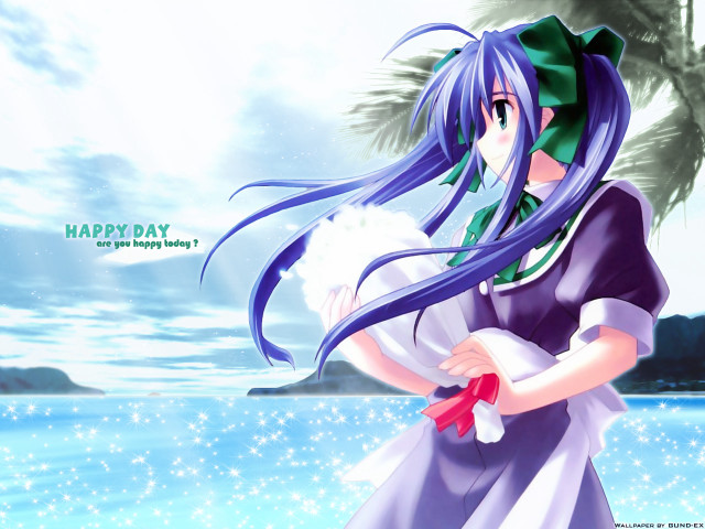 Purple hair white cat happy free wallpaper for desktop - medium preview image