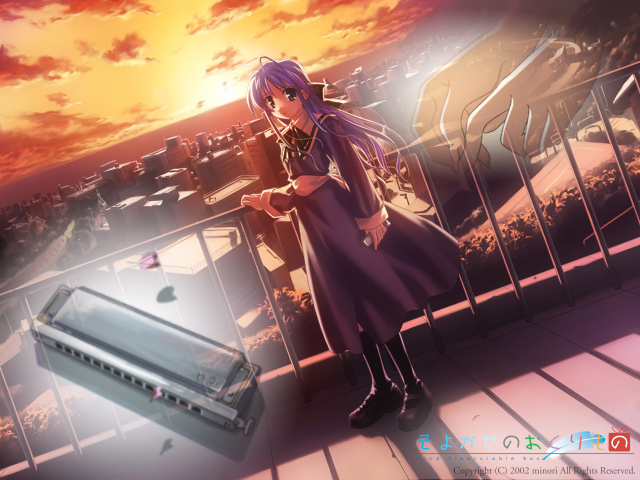 Balcony girl laptop sunset autumn free wallpaper for desktop - medium preview image
