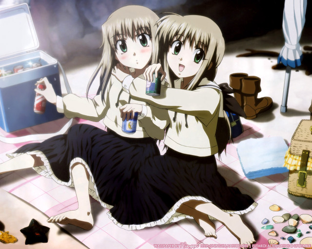 Two girls cooler suitcase cat free wallpaper for desktop - medium preview image