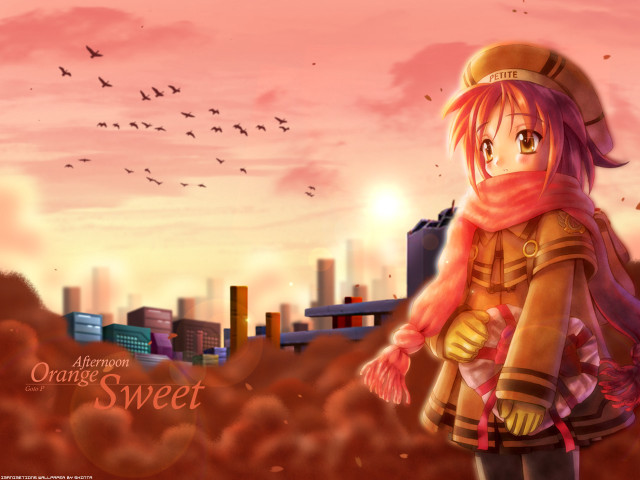 Girl pink scarf city field free wallpaper for desktop - medium preview image