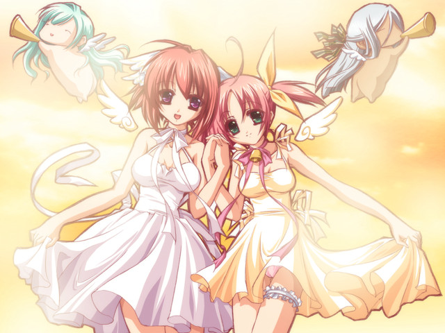Anime girls angel wings beach free wallpaper for desktop - medium preview image