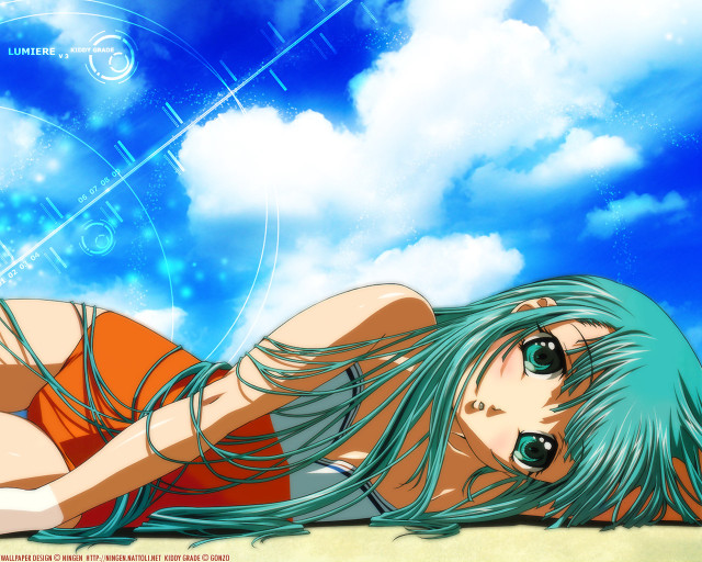 Blue haired girl laying under free wallpaper for desktop - medium preview image