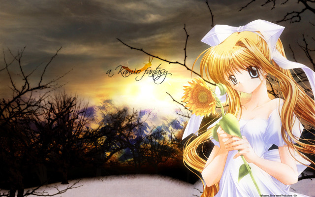 Girl white dress sunflower sunset free wallpaper for desktop - medium preview image