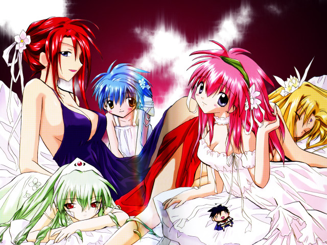 Three anime girls blowing hair #2 free wallpaper for desktop - medium preview image