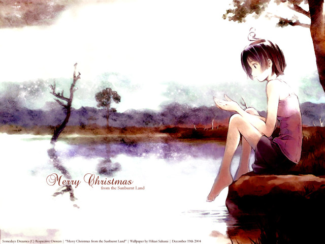 Girl sitting rock lake tree free wallpaper for desktop - medium preview image