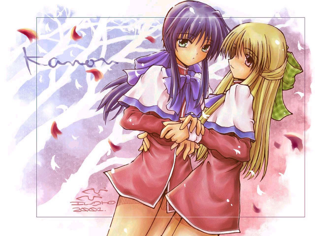 Anime girls hug flower background free wallpaper for desktop - medium preview image